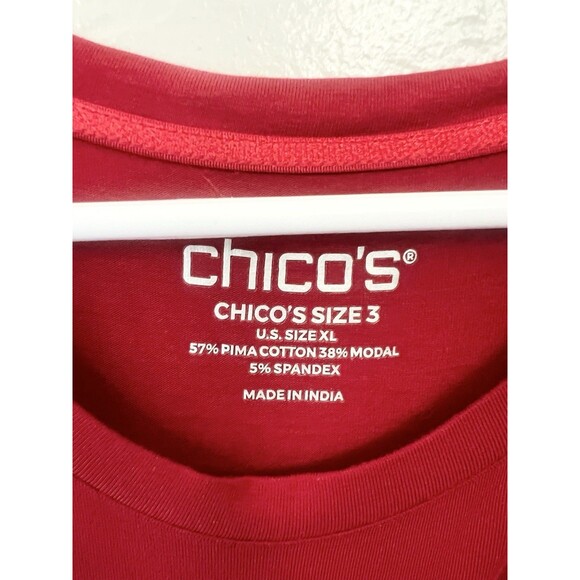 Chicos Touch of Cool Layering Tee T Shirt Size 3 XL Lot Red Green Long Sleeve - Picture 5 of 8